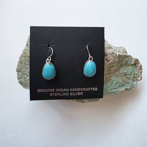 Kingman Turquoise Dangle Earrings Sterling Silver Native American Handmade